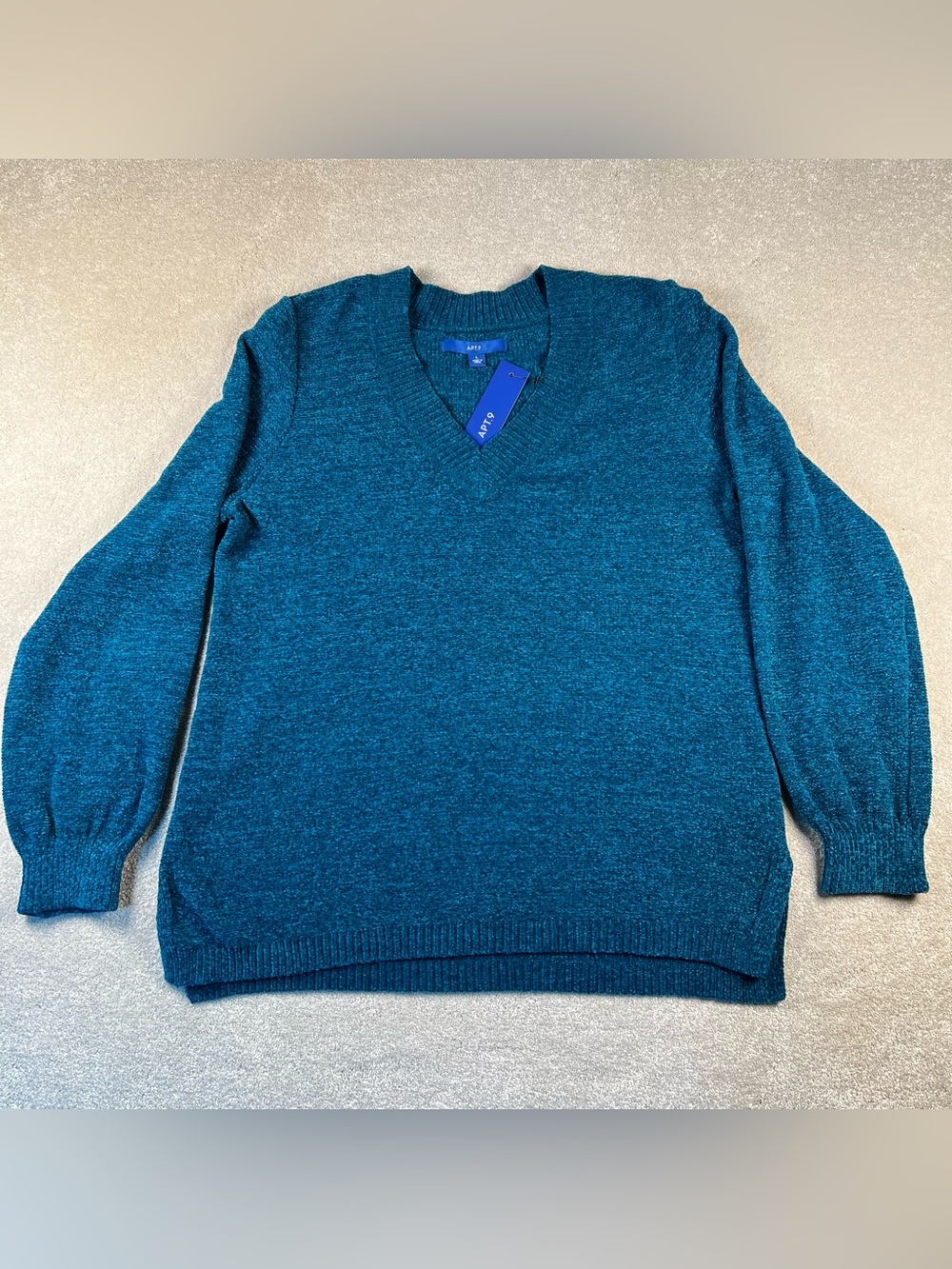 Apt 9 Sweater V Neck Blue Chenille NWT Soft Comfy Pullover Casual Women's Large - Picture 2 of 10